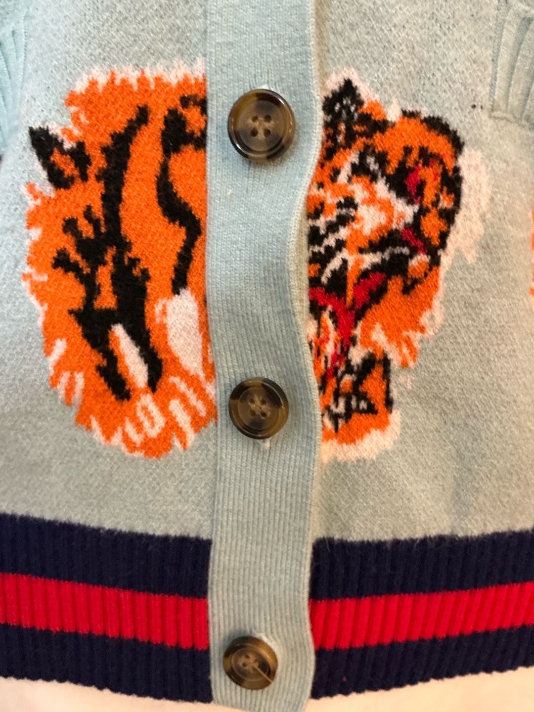 Tiger Cardigan Size M Blue Wool Blend Tiger Head Pattern 8