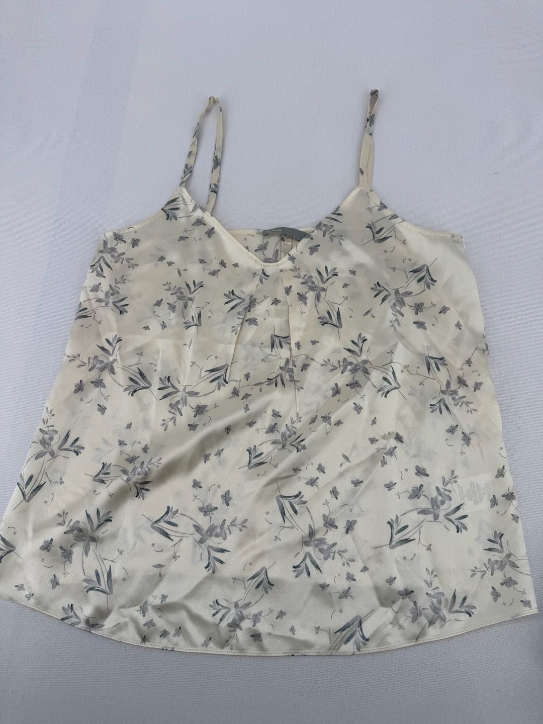 Vince Floral Silk Camisole Size M Beige Grey Tank Top Blouse 3
