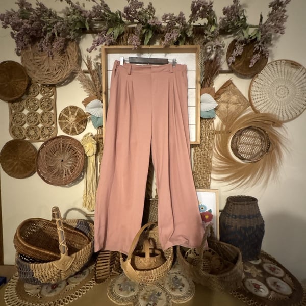 Halara Wide Leg Pants XL Pink Waffle Pleated Trousers
