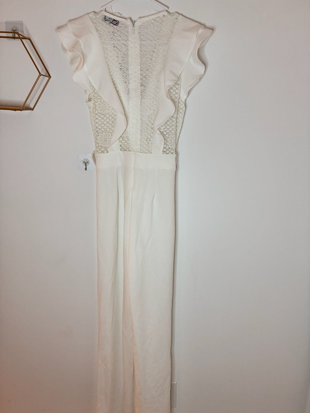 Ms. Bling Touch Of Class Jumpsuit White Lace Ruffle Wide Leg Jumpsuit Sz M 3