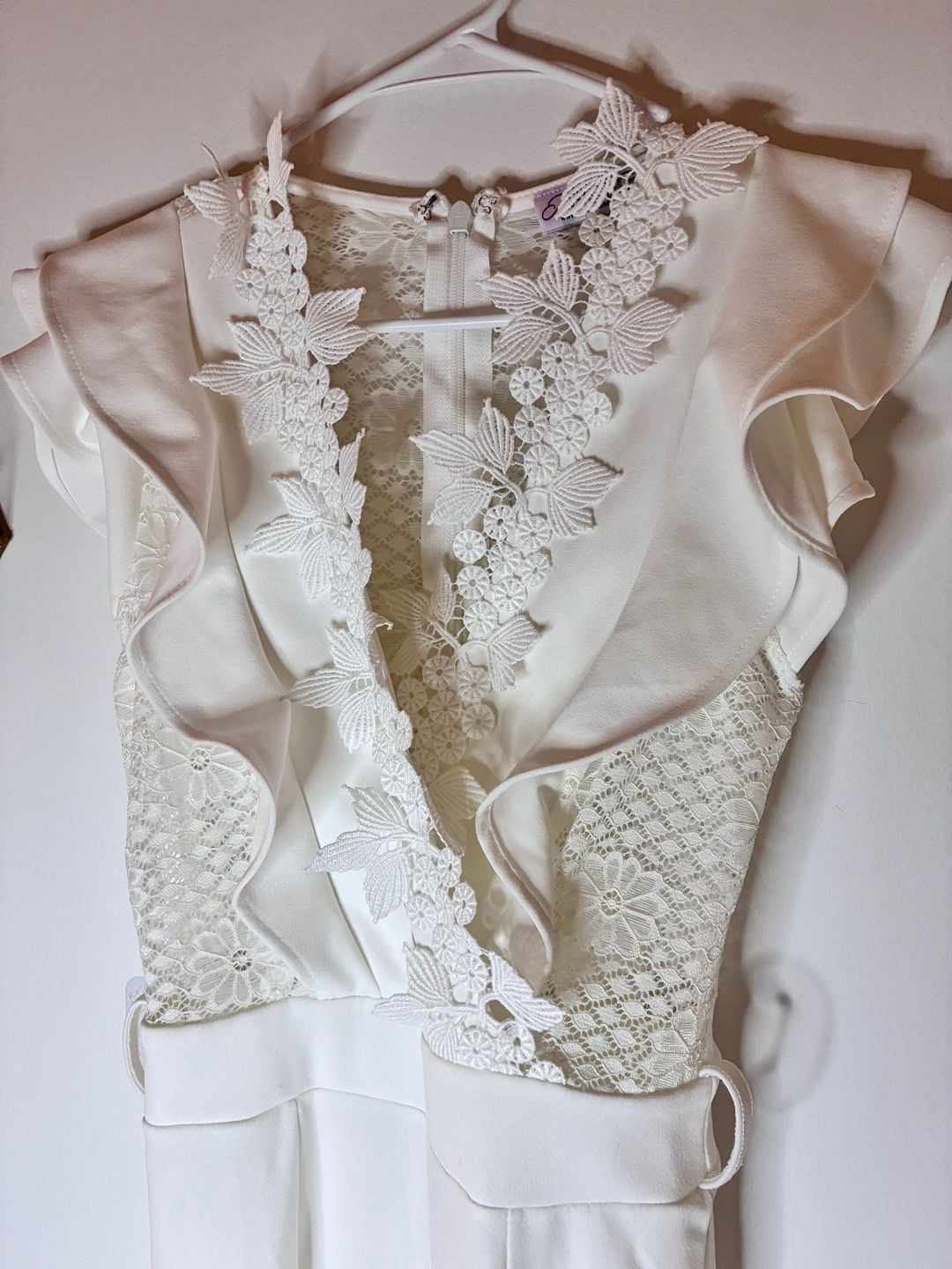 Ms. Bling Touch Of Class Jumpsuit White Lace Ruffle Wide Leg Jumpsuit Sz M 4