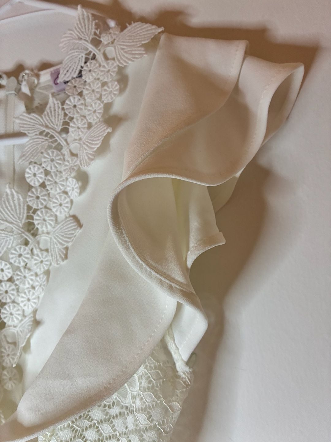 Ms. Bling Touch Of Class Jumpsuit White Lace Ruffle Wide Leg Jumpsuit Sz M 6