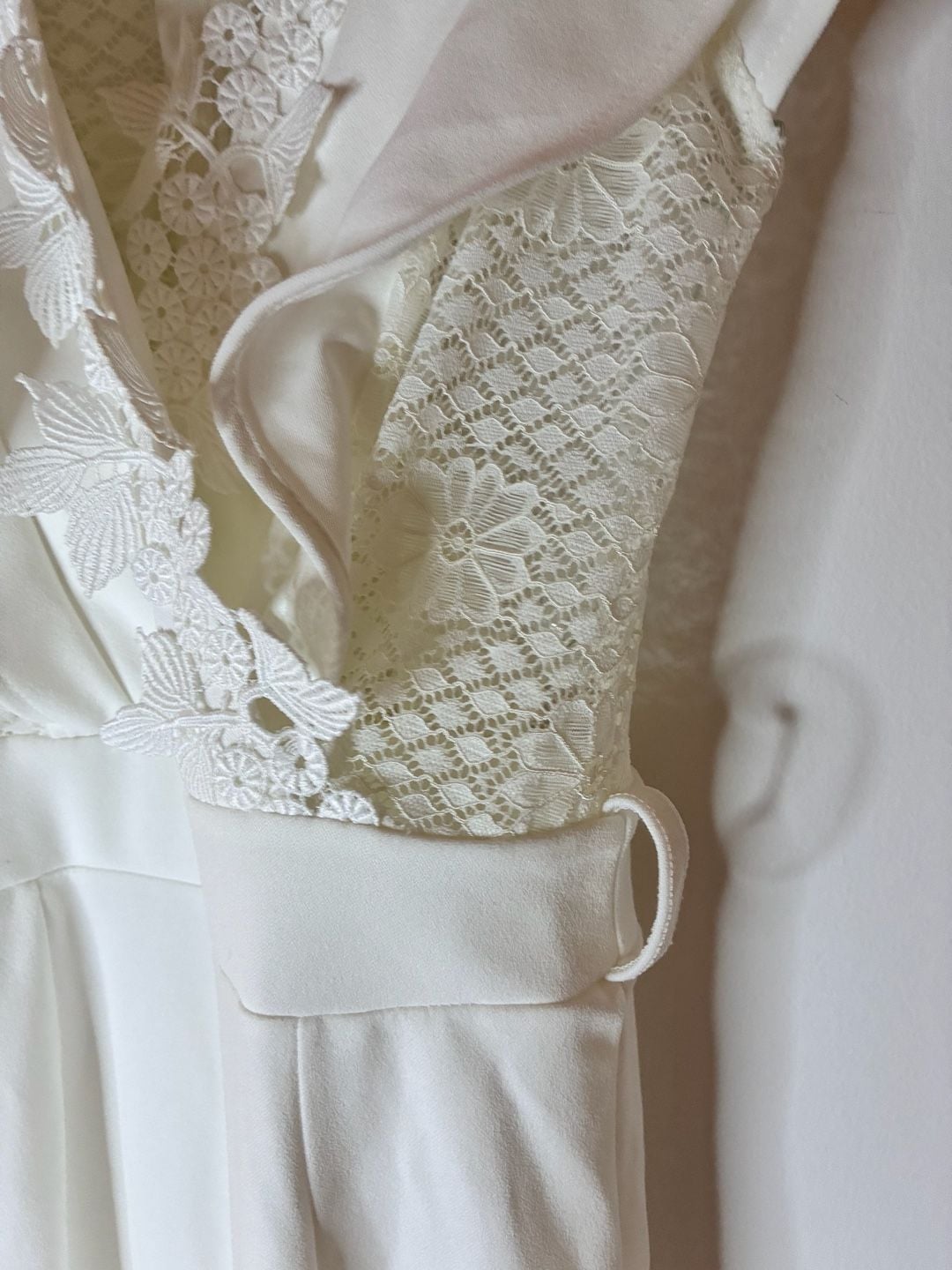 Ms. Bling Touch Of Class Jumpsuit White Lace Ruffle Wide Leg Jumpsuit Sz M 7
