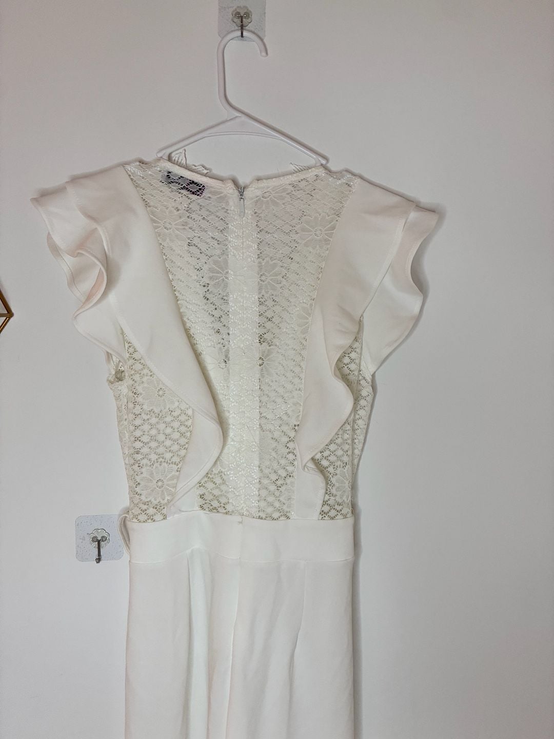 Ms. Bling Touch Of Class Jumpsuit White Lace Ruffle Wide Leg Jumpsuit Sz M 9