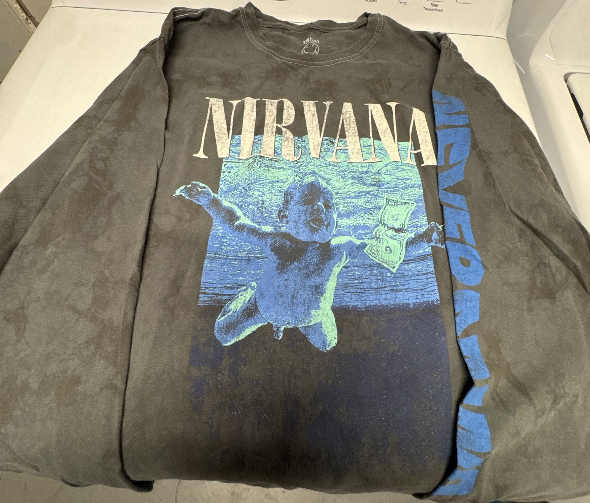Nirvana Nevermind Long Sleeve T-Shirt Size M Grey Tie Dye 1