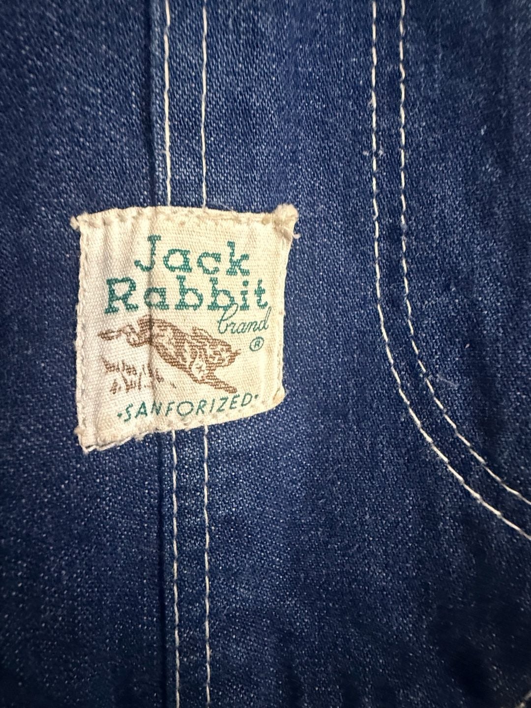 Vintage 1940s 50s Jack Rabbit Sanforized Denim Low Back Overalls Workwear 2