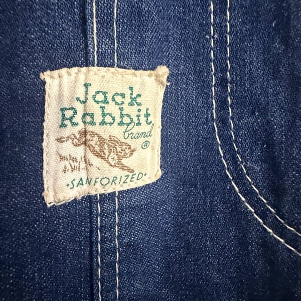 Vintage 1940s 50s Jack Rabbit Sanforized Denim Low Back Overalls Workwear