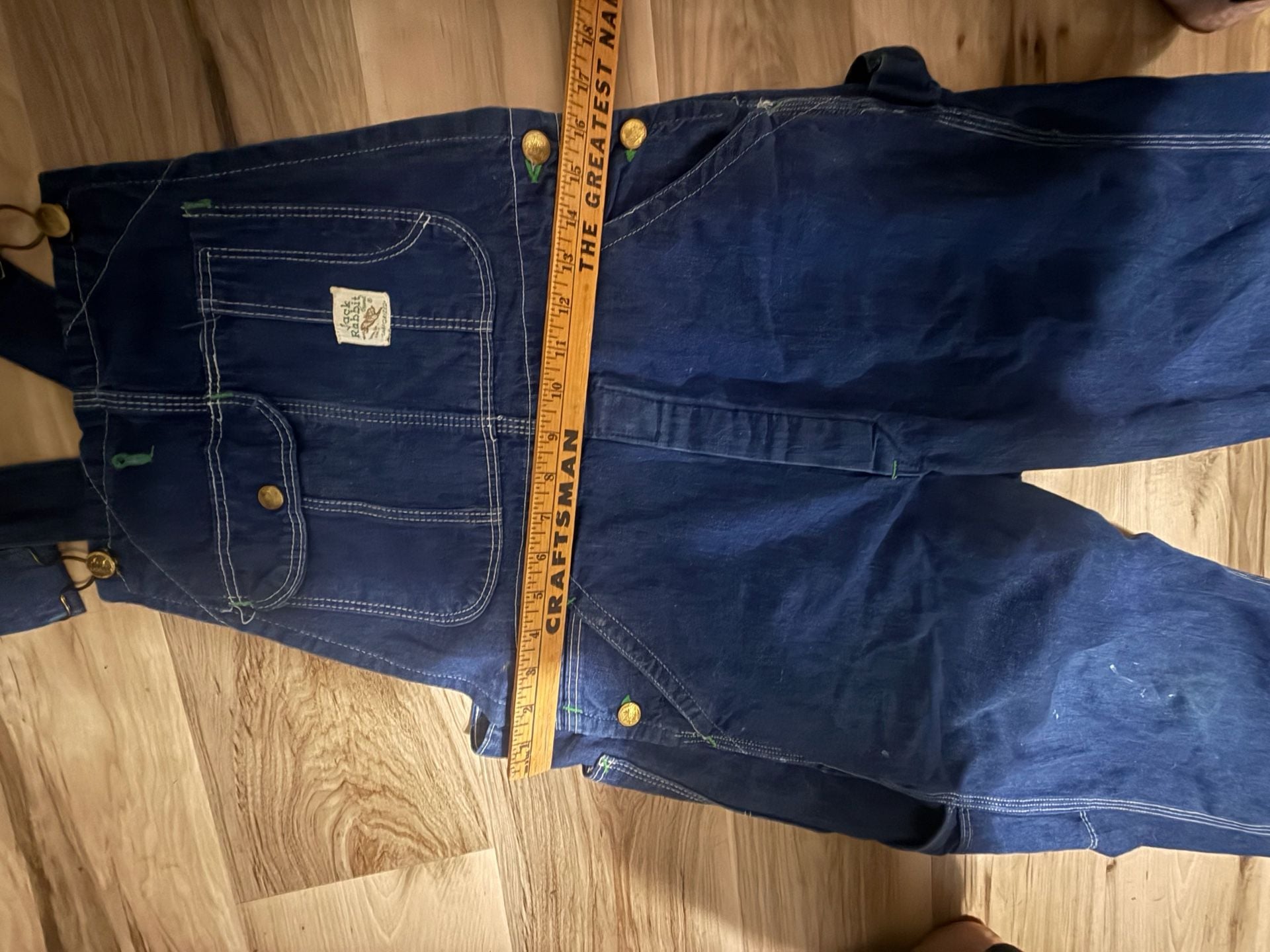 Vintage 1940s 50s Jack Rabbit Sanforized Denim Low Back Overalls Workwear 7
