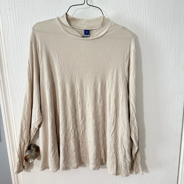 Old Navy Luxe Mock Neck Top Size XL Beige Ribbed Long Sleeve