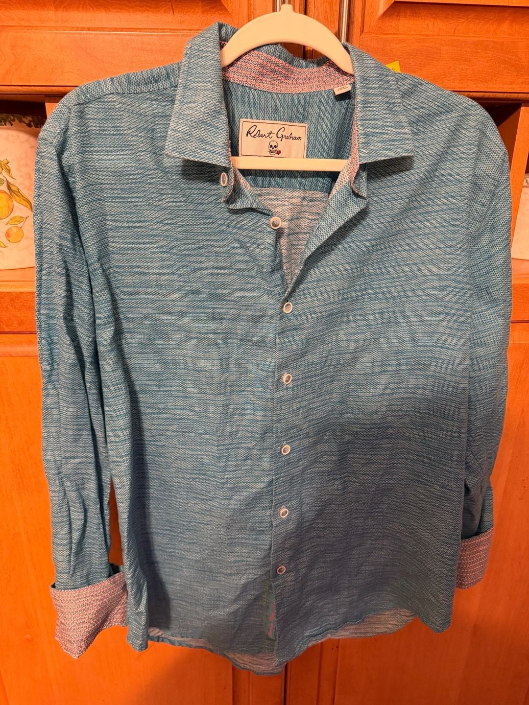 Robert Graham Brixton Classic Fit Shirt Size L Blue Flip Cuff 2