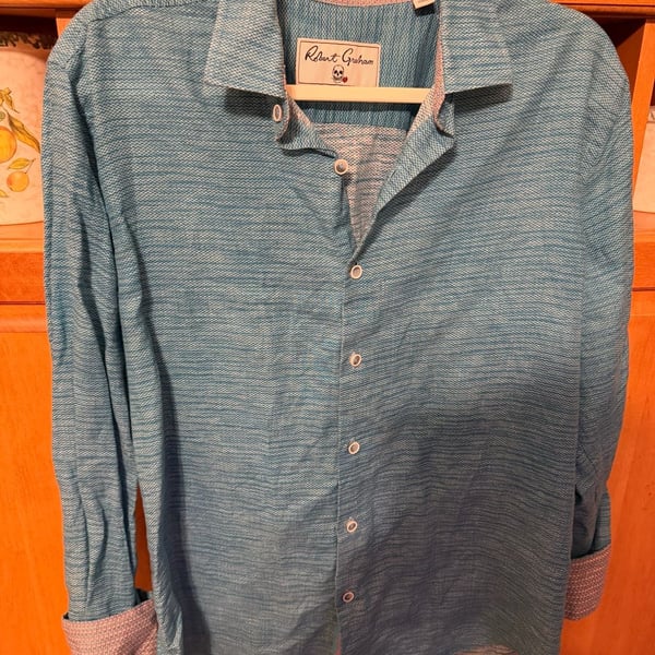 Robert Graham Brixton Classic Fit Shirt Size L Blue Flip Cuff