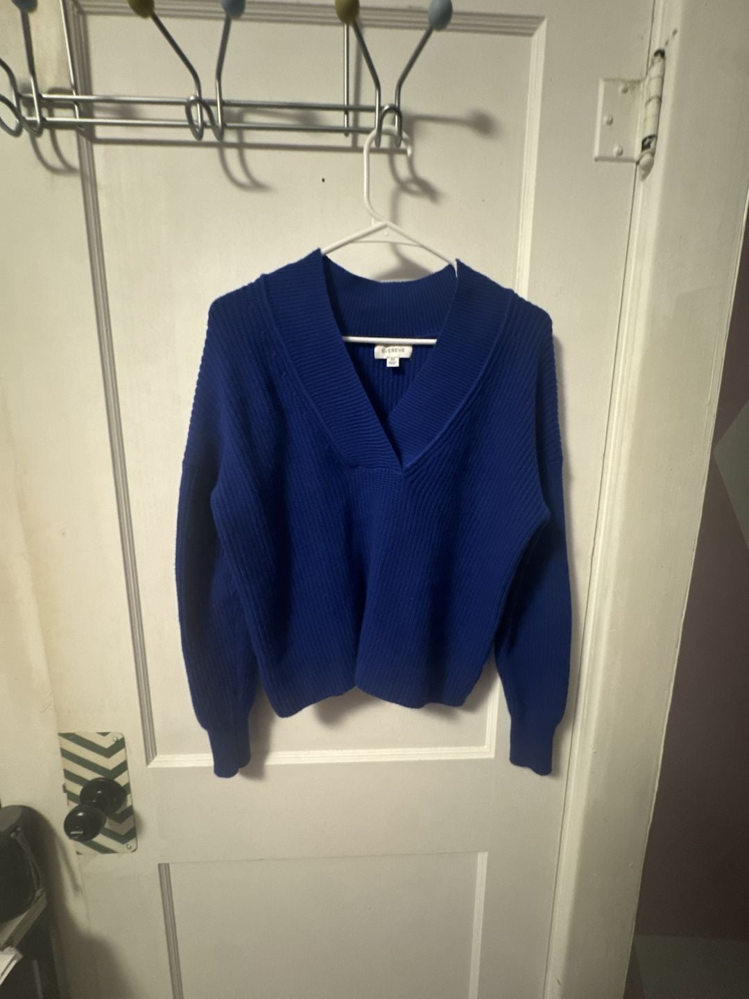Evereve V-Neck Sweater Size XS Blue Ribbed Knit Pullover 2
