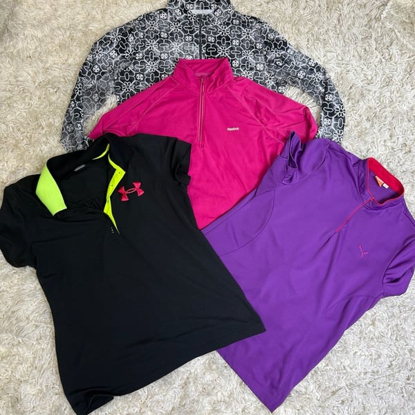 Woman’s XL Athletic Shirts Bundle of 4 Under Armour, Puma, Nike, Reebok, Ibkul