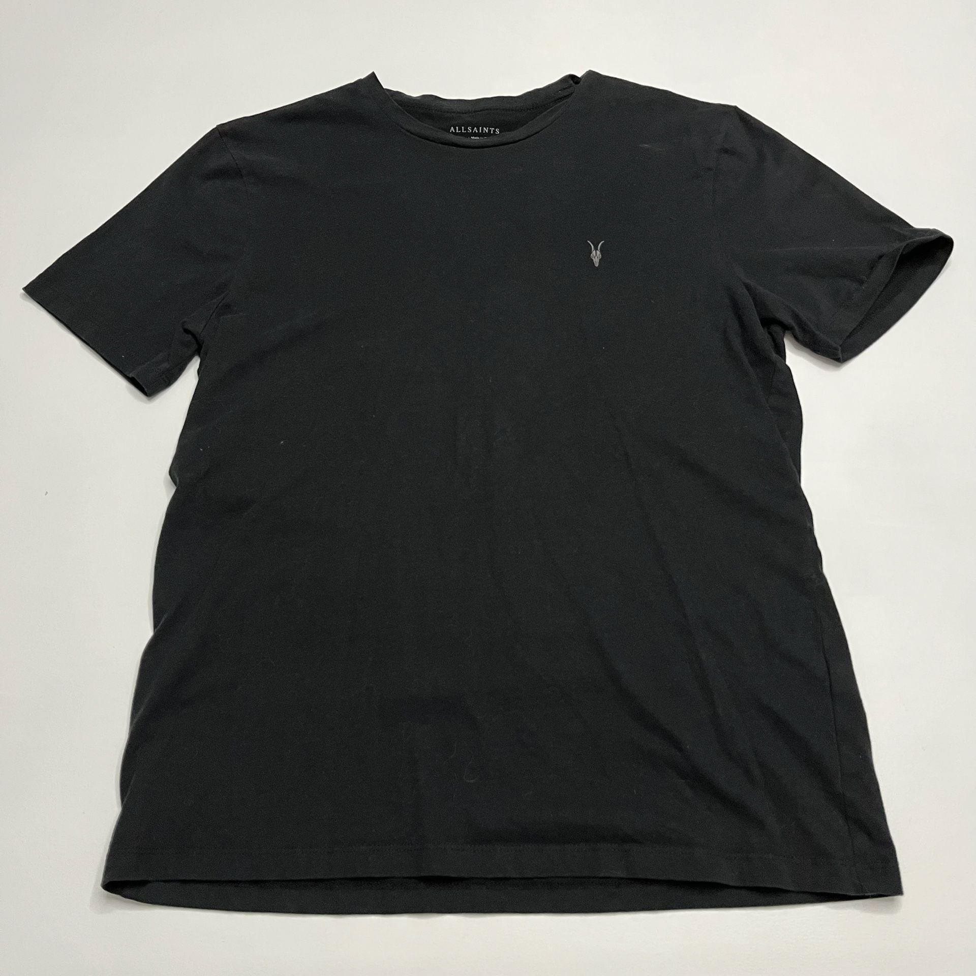 AllSaints Brace Crew Neck T-Shirt Size Large Black Ramskull Embroidered Logo 2