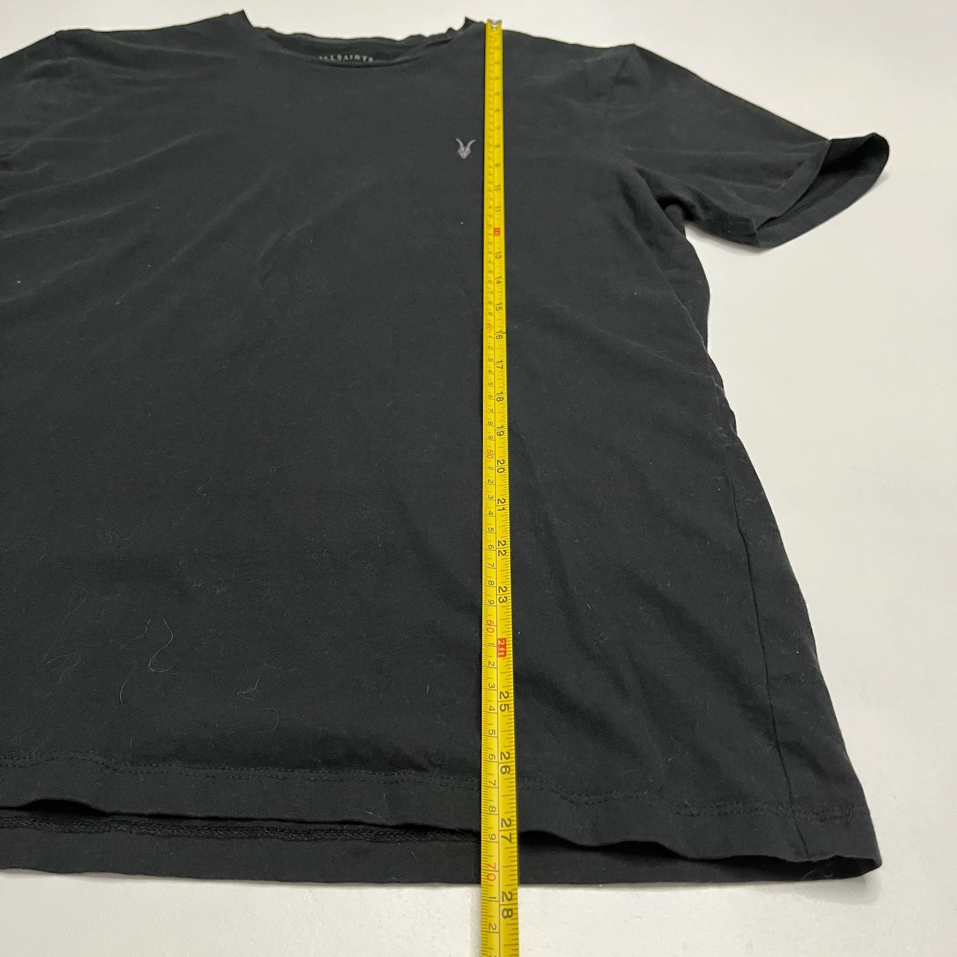 AllSaints Brace Crew Neck T-Shirt Size Large Black Ramskull Embroidered Logo 5