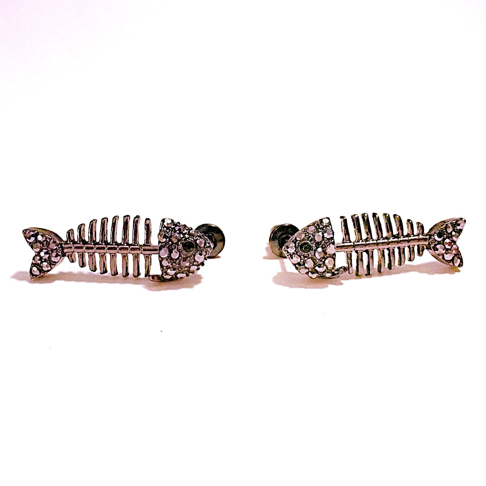 Bling & Gunmetal Fishbone Post Earrings 2