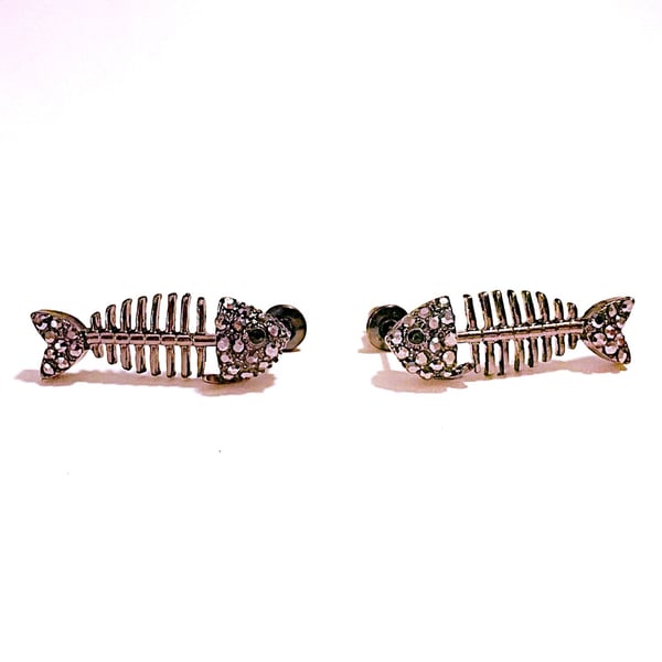 Bling & Gunmetal Fishbone Post Earrings