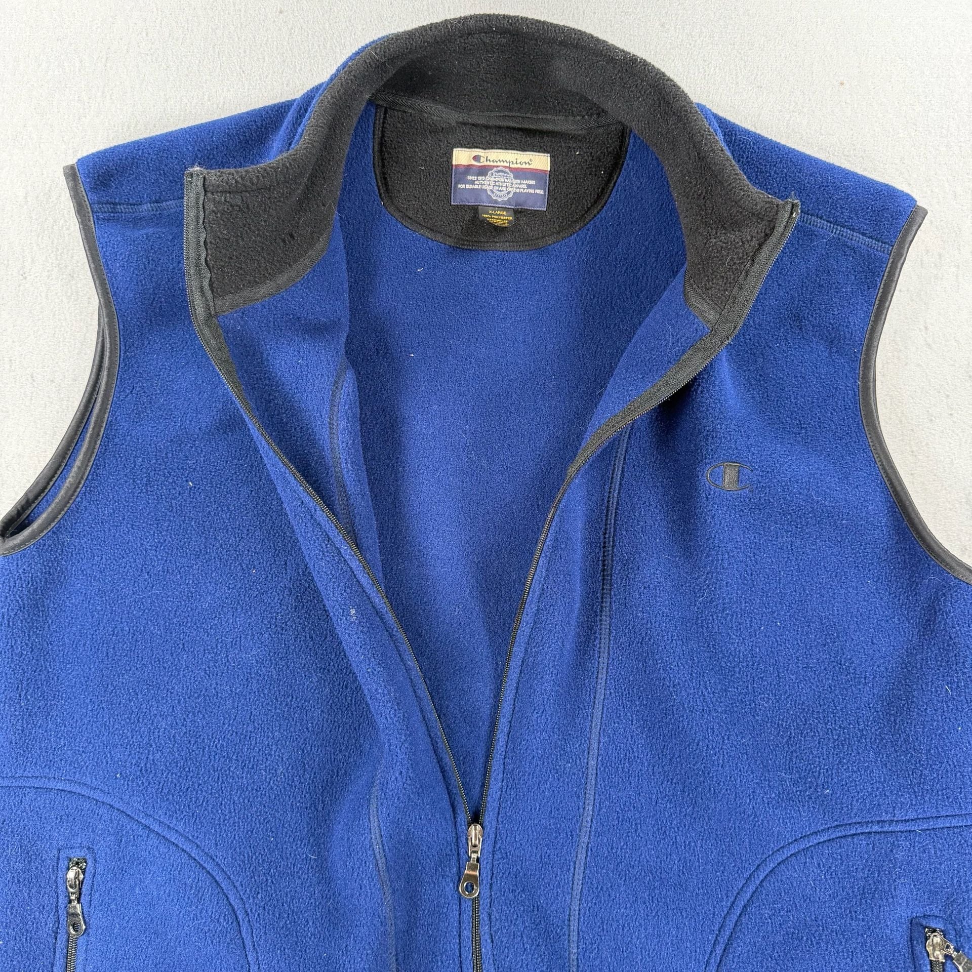 Vintage Champion Fleece Vest Blue Full Zip XL 9