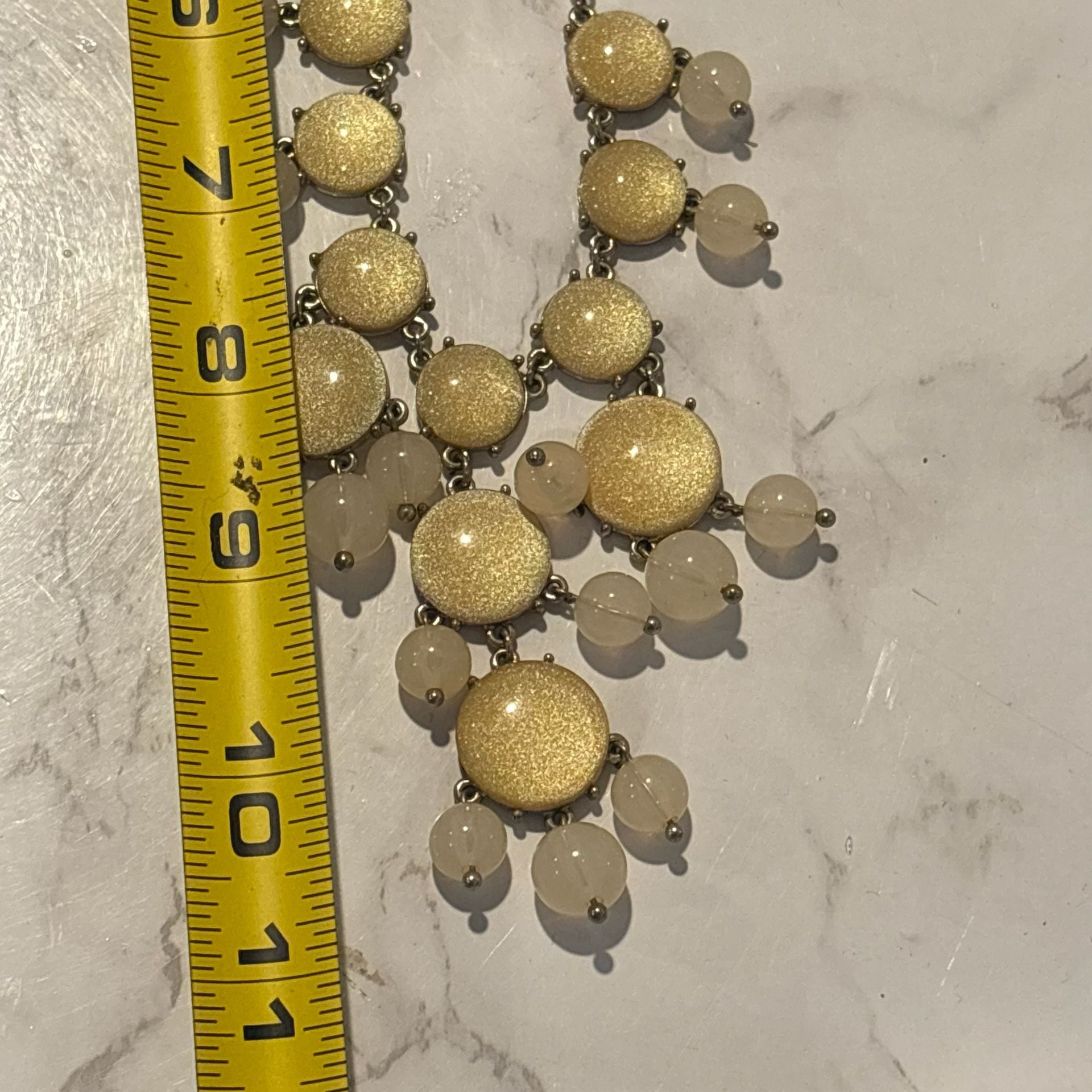 Vintage Gold Tone Yellow Acrylic Cream Bead Bib Necklace 9