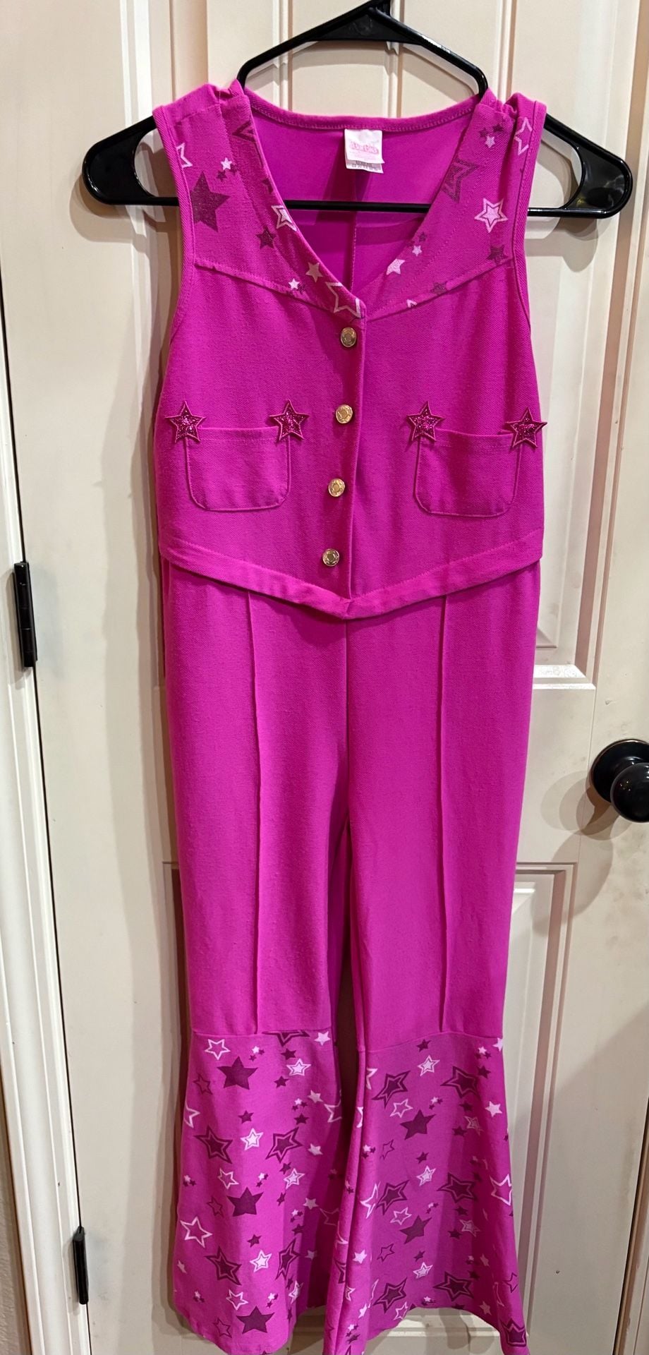Barbie The Movie Western Cowgirl Jumpsuit Girls Size M Pink Star Print 2
