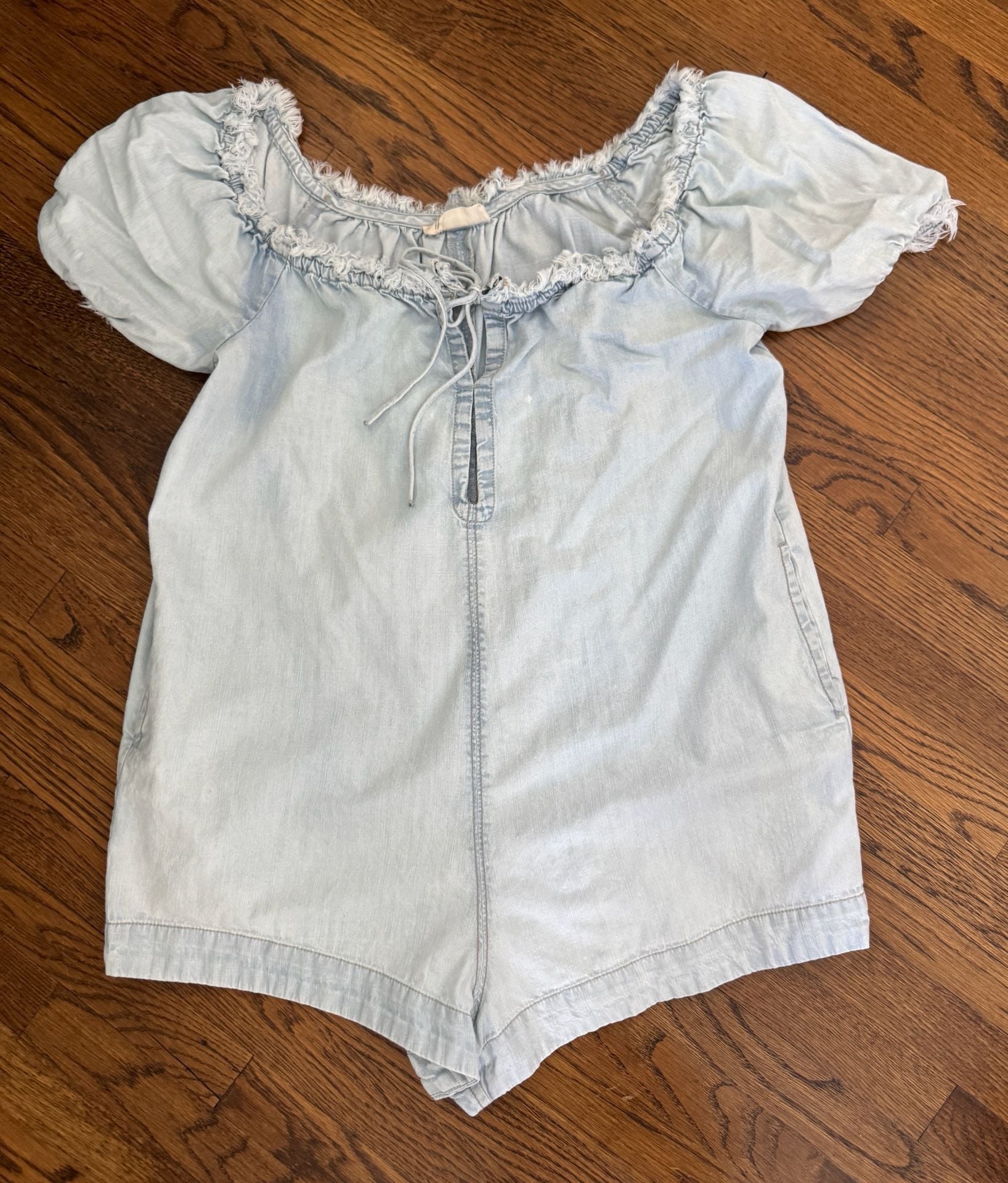 We The Free Romper Size S Light Wash Denim Off Shoulder Babydoll 2