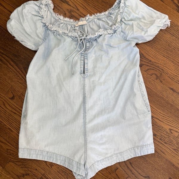 We The Free Romper Size S Light Wash Denim Off Shoulder Babydoll