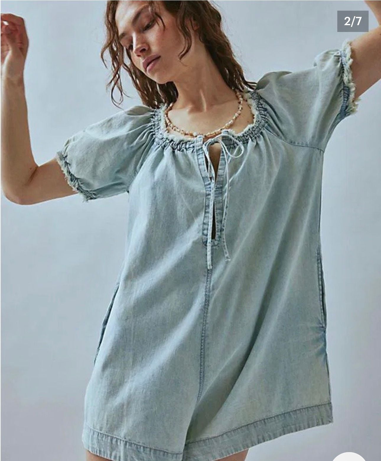 We The Free Romper Size S Light Wash Denim Off Shoulder Babydoll 5