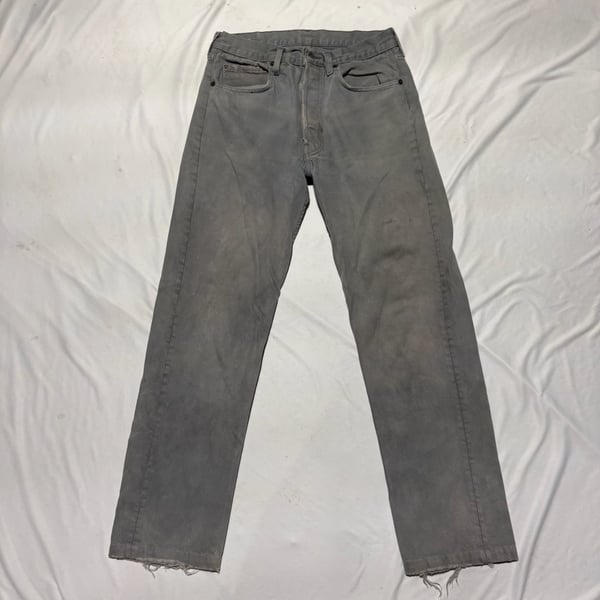 Vtg 90s Levis 501 Gray Button Fly Jeans Made in USA Faded Grunge 28x28 Raw Hem
