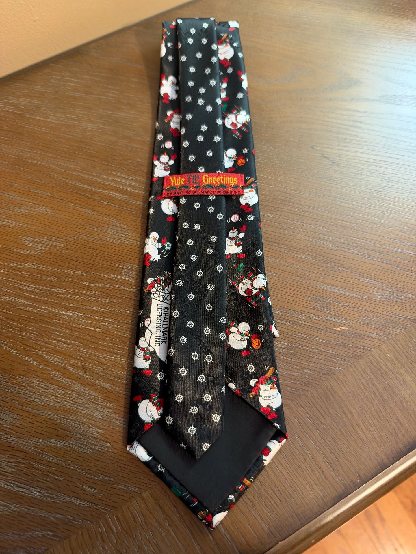 Vintage Hallmark Yule TIE Greetings Snowman Christmas Novelty Tie Black 2