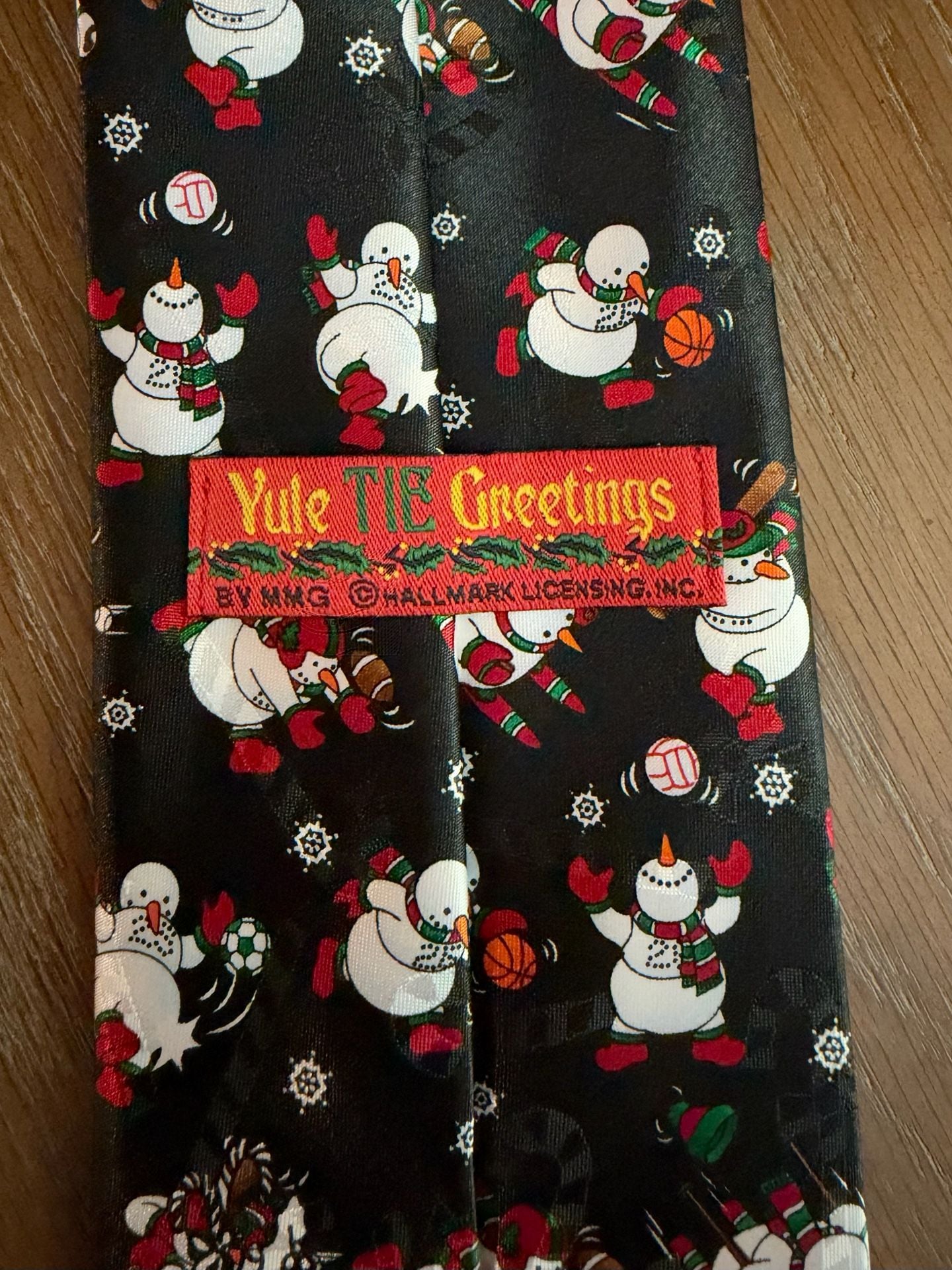 Vintage Hallmark Yule TIE Greetings Snowman Christmas Novelty Tie Black 3