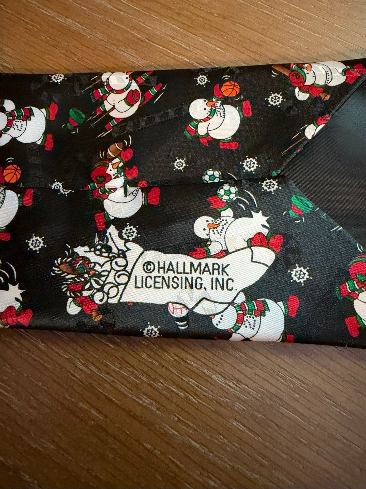 Vintage Hallmark Yule TIE Greetings Snowman Christmas Novelty Tie Black 4