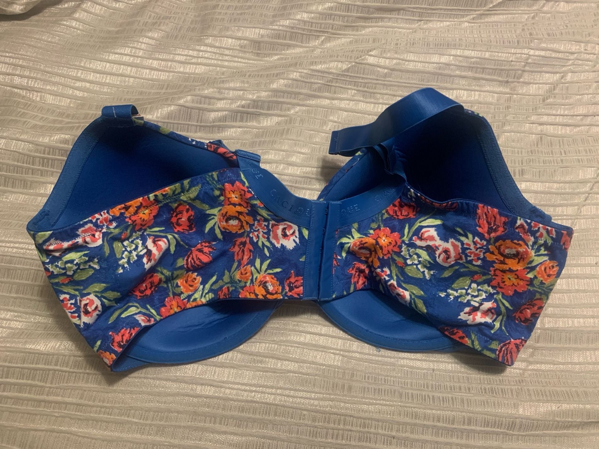 Cacique The Cotton Collection Lightly Lined T-Shirt Bra Size 46DDD Blue Floral 7