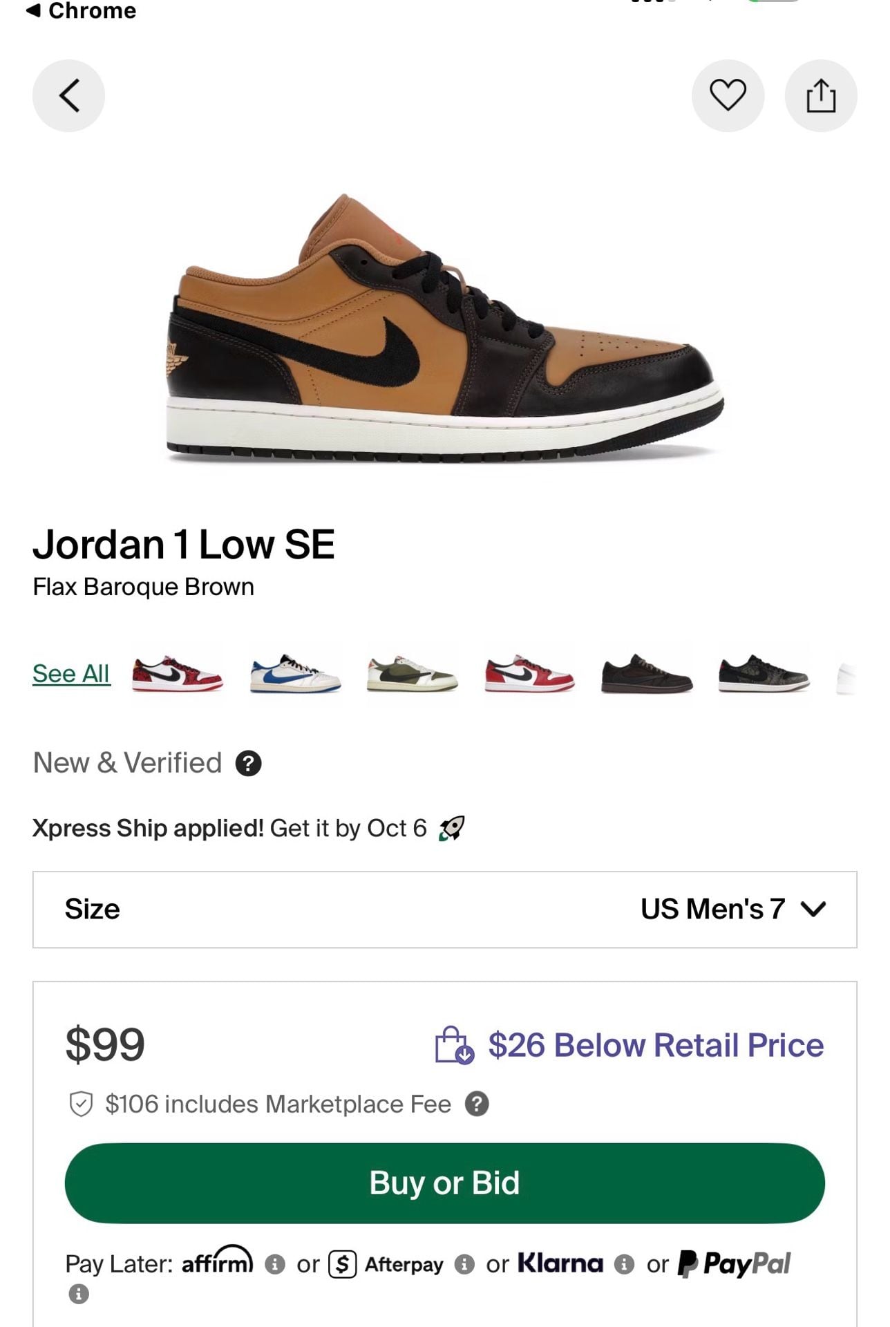 New Nike Air Jordan 1 Low SE 'Flax Baroque Brown HQ3603 201 7 Youth 8.5 Women’s 8