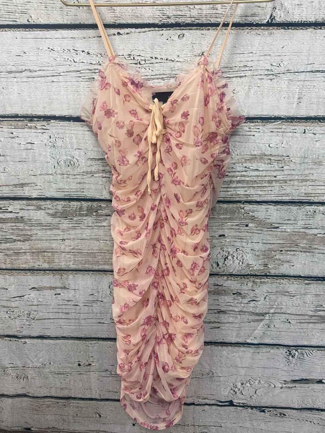Sbetro Ruched Floral Mesh Mini Dress Size XL 2