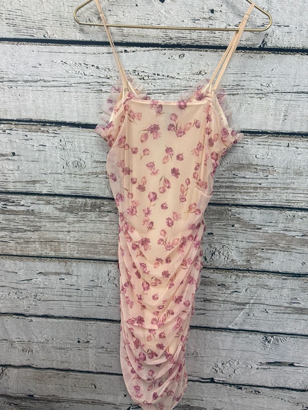 Sbetro Ruched Floral Mesh Mini Dress Size XL 6