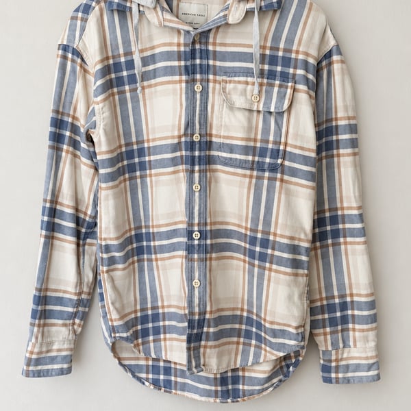 American Eagle Super Soft Plaid Shirt with Removable Hood | XS