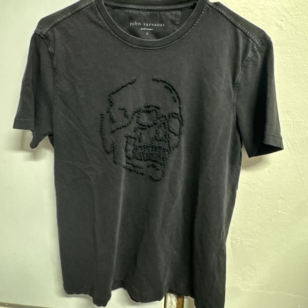 John Varvatos Beaded Knot Skull T-Shirt Size S Black Organic Cotton
