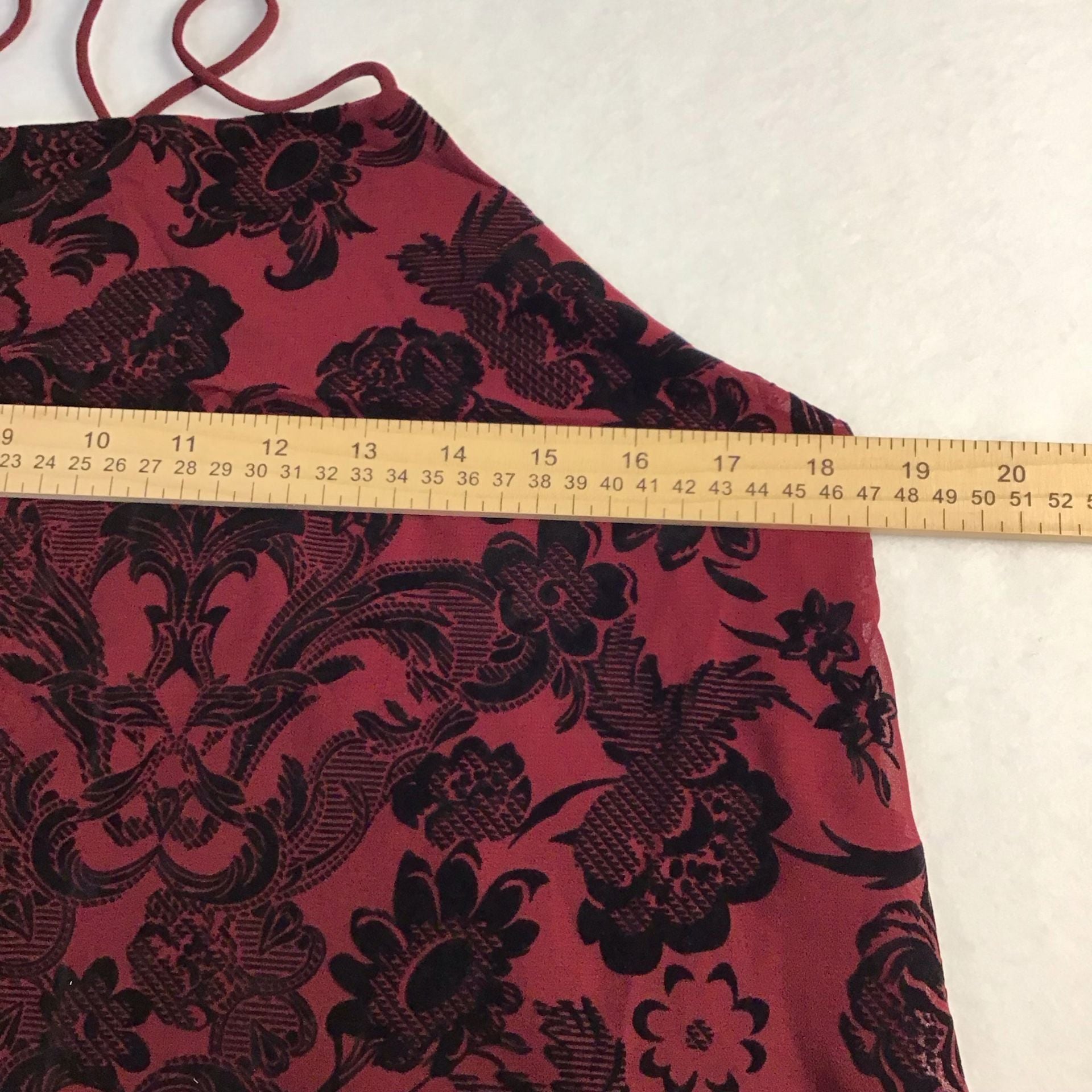 Moon River Burgundy & Black Floral Flocked Velvet Cami Tank Top Medium Chic 6