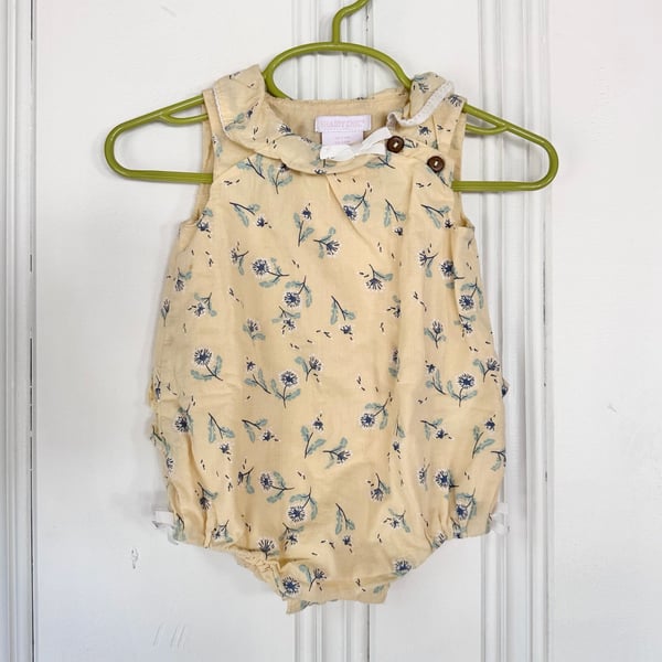 Shabby Chic Baby Romper, Size 3-6M Floral Yellow Cotton