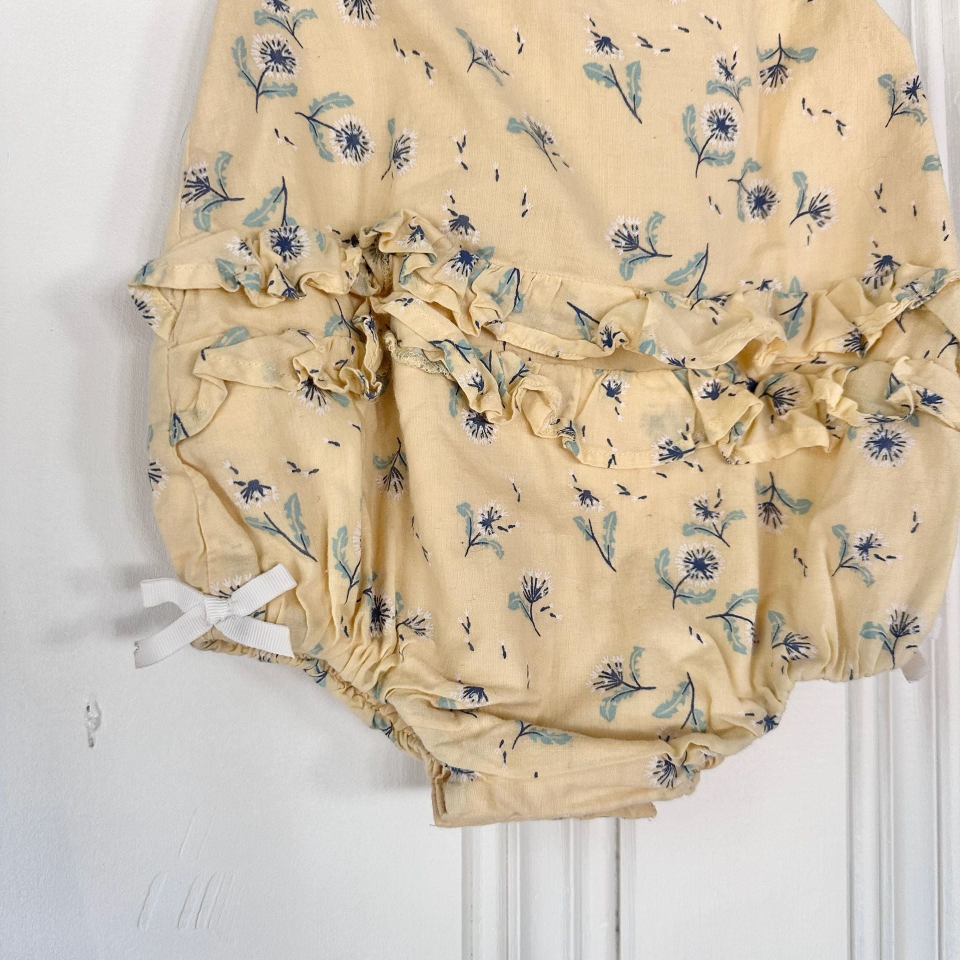 Shabby Chic Baby Romper, Size 3-6M Floral Yellow Cotton 7