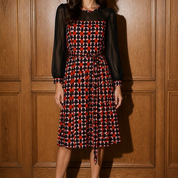 Kate Spade Dress Size 8 Geometric Print Belted Silk