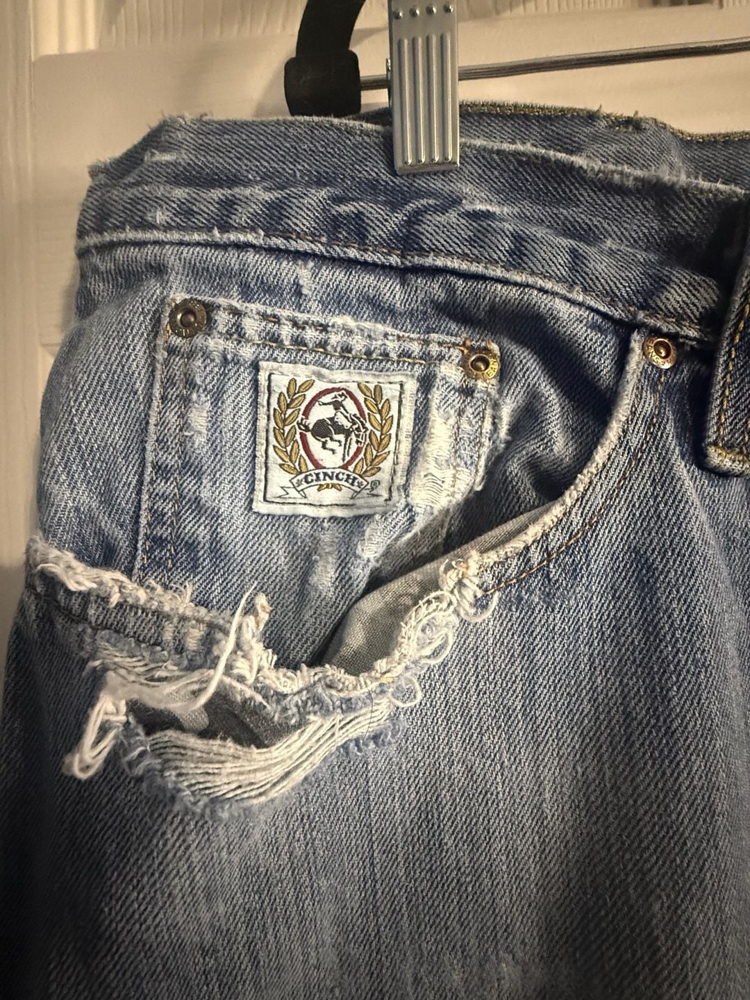 Cinch Men’s 38x32 Distressed Relaxed Jeans Light Wash Western Cowboy Denim 3