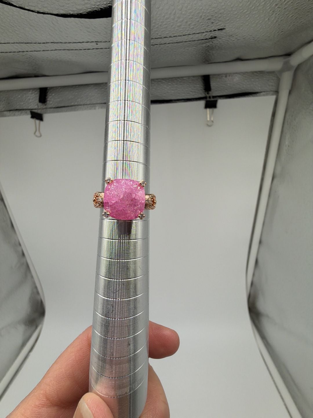 Bomb Party Ring Size 8 Pink Ice Crystal Rose Gold with Links 2