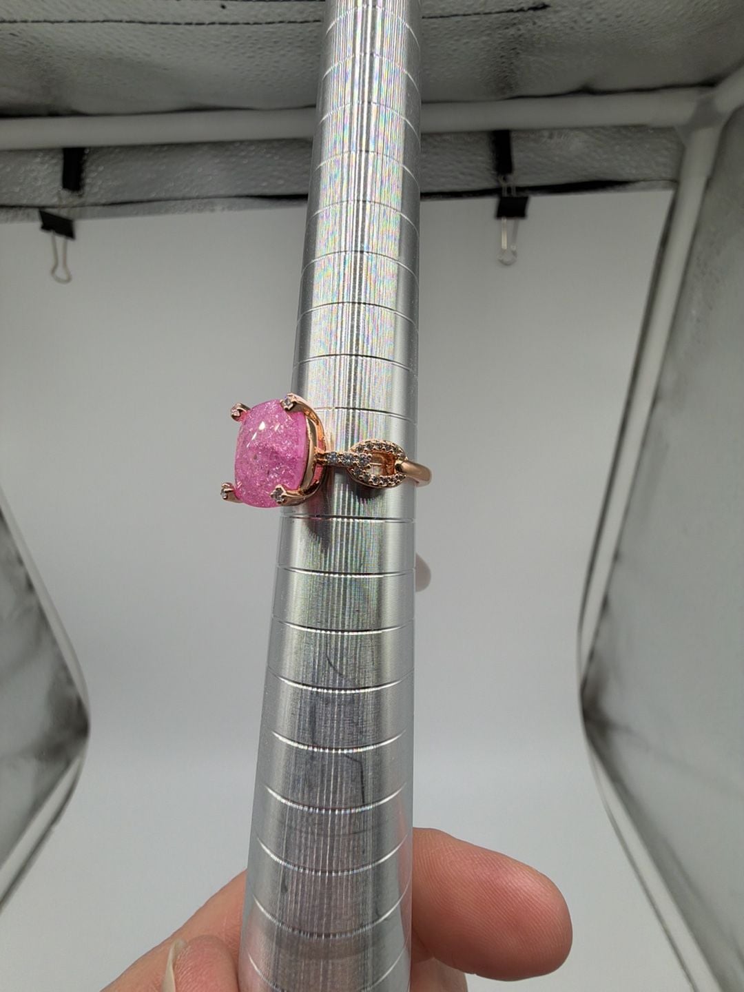Bomb Party Ring Size 8 Pink Ice Crystal Rose Gold with Links 4