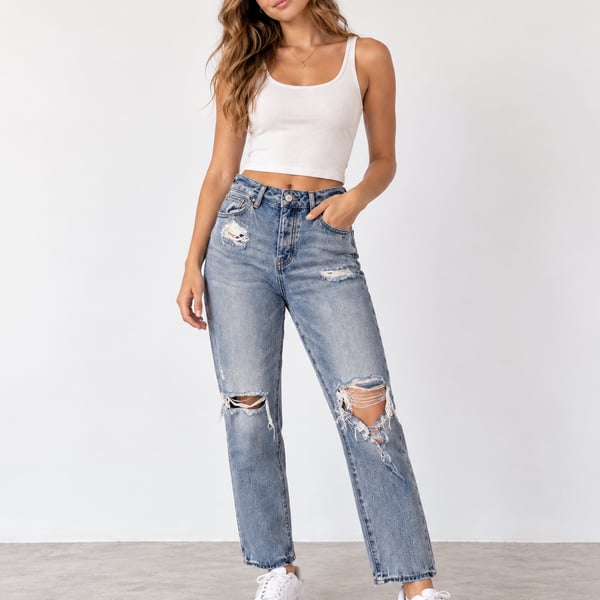 PacSun Distressed Straight Leg Jeans Blue Denim