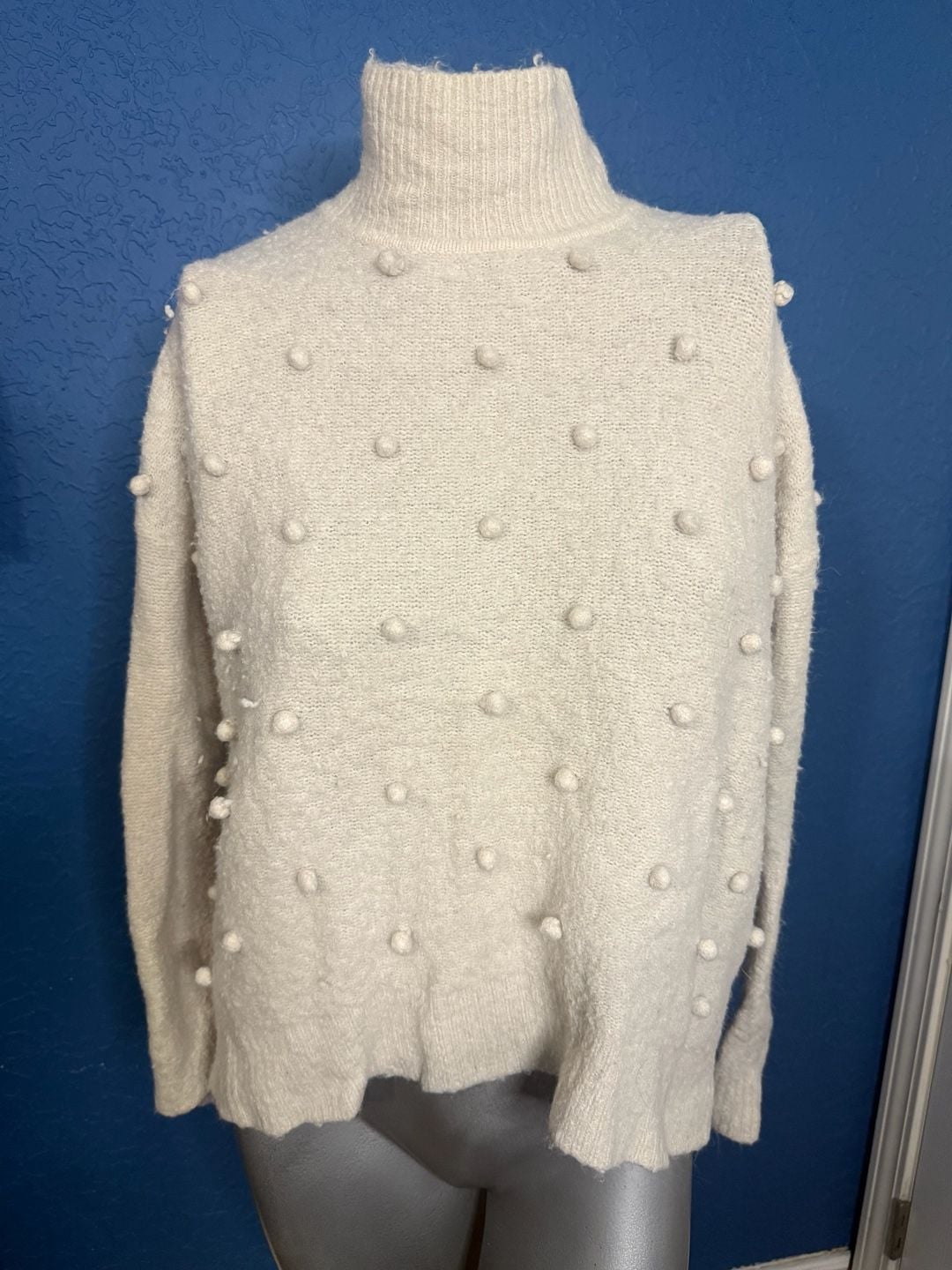 Madewell Snowglobe Bobble Turtleneck Sweater Size S Ivory Pom Pom 2