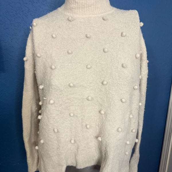 Madewell Snowglobe Bobble Turtleneck Sweater Size S Ivory Pom Pom