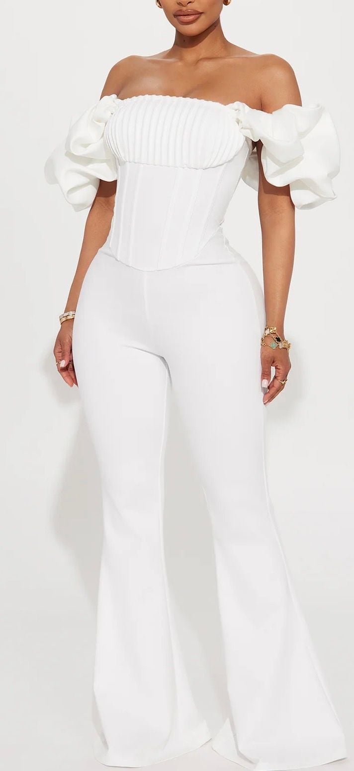 Fashion Nova Dreaming In Ruffles White Corset Jumpsuit M 10
