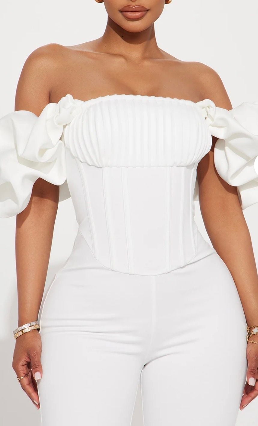 Fashion Nova Dreaming In Ruffles White Corset Jumpsuit M 11