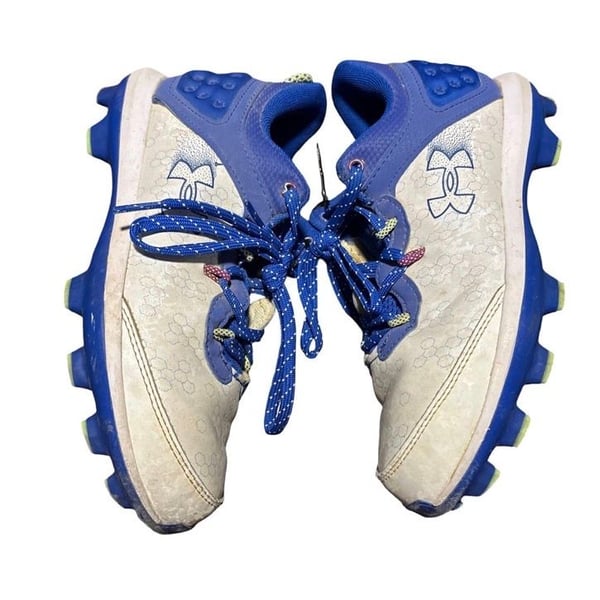 Under Armour Girls/boys 3.5Y Softball Cleats White Blue Lime Green Baseball Shoes